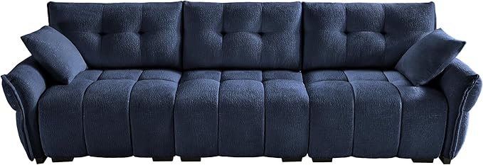 Aoowow Modular Sectional Sofa 110.2” Comfy Chenille Sofa Couch Upholstered 3-Seater Couches with Pillows for Living Room Apartment OfficeBlue
