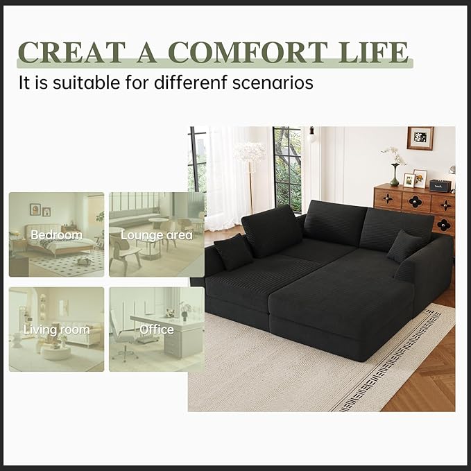 106” Modular Sectional Sofa Cloud Sectional Couch with Deep Seat Modern Modular L-Shape Sofa Couch with ChaiseUpholstered Boneless Couches for Living Room Bedroom No Assembly Required