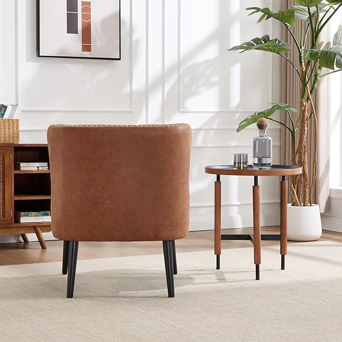 Kmax Accent Chairs Set of 2 Leather Slipper Chairs with Button Tufted Wingback Armless Living Room Chairs with Nails Modern Side Chairs for Bedroom Reception Small Space - Pu Brown Black Legs