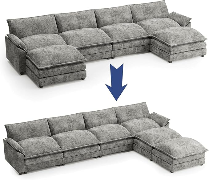 Shahoo Sectional Modular Sofa U Shaped Chenille Fabric Couch with High Supportive &amp Soft Sponges and Removable Ottoman Sleeper Comfy Upholstered Furniture for Living Room Dark Grey