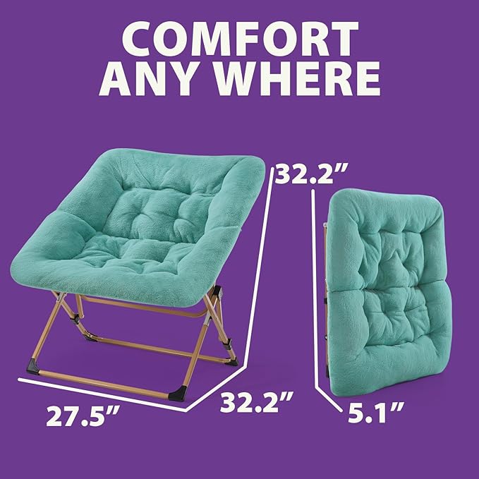 OAKHAM Comfy Chair for Adults Soft Faux Fur Folding Lounge for Bedroom Living Room Dorm Rooms Flexible Reading Chair for Teens Kids X-Large Foldable (Faux Fur-Mint)