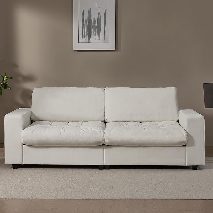 87'' Sofa Couch with Hidden Storage Space Modern Sofa for Living Room Comfy Upholstered 2-Seater Large Couch with Extra Deep Seat for Apartment White