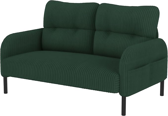 47'' Small Loveseat Sofa Comfy Corduroy Love Seat Couch for Small Spaces 2 Seater Sofa Office Couch with Solid Wood Legs for Living Room Bedroom Apartment (Emerald)