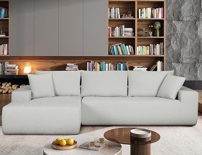 108-Inch Boneless Couch Loveseat with Chaise 2-3 Seater Cloud Couch Modular Sofa for Living Room No Assembly Required Chenille L Shaped Oversized 2 Pieces Sleeper Sectional (Off- White)