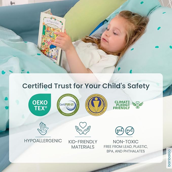 BANBALOO 2 Pack Bed Bumper for Toddlers 53 | Foam Bed Rails for Queen King Twin Full-Size Beds | Toddler Barrier | Safety Rail Guard for Kids | Portable Foam Bumpers for Travel and Home Use