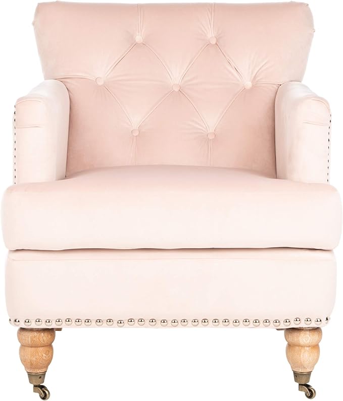 Safavieh Home Colin Blush Pink Velvet and White Washed Tufted Club Chair