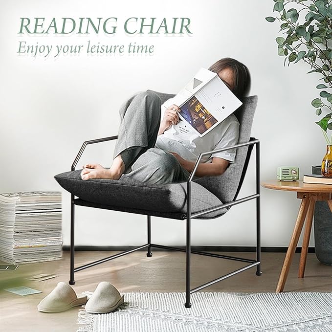 Accent Chair Living Room Chairs Accent Chairs Set of 2 Comfy Reading Chair for Bedroom Upholstered Lounge Chair Mid Century Modern Arm Chair Side Sofa Chair Armchair Waiting Room Chairs(Charcoal 2)