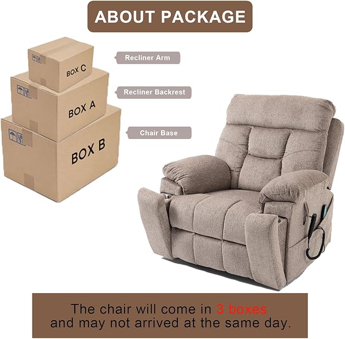Lift Chair Recliners Lay Flat Sleeping Dual Motor for Elderly Infinite Position Recliner with Heat Massage Up to 400 LBS Electric Power Lift Recliner