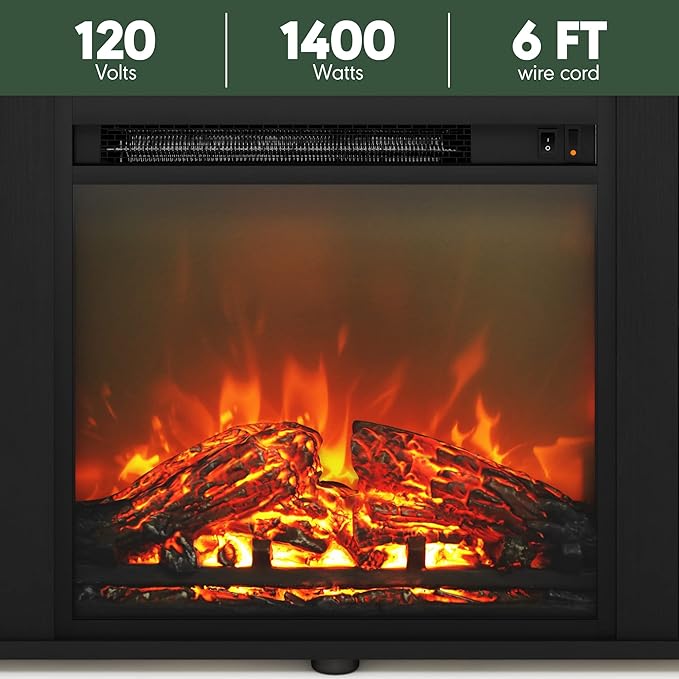 Furinno Classic 70 Inch TV Stand with Fireplace Americano