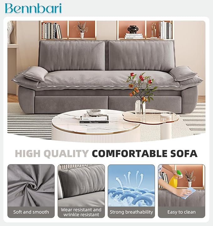 73.2 Queen Size Pull Out Sofa Bed 3-in-1 Velvet Convertible Sleeper Loveseat for Living Room Apartment Bedroom &amp Small Spaces (Grey)