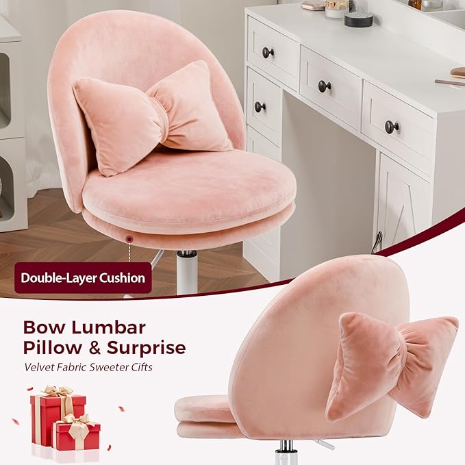 COMHOMA Vanity Chair with Velvet Fabric Small Tall Armless Chair with Back Cute Candy Chair for Girls Gift Living Room/Makeup Room/Bedroom/Kitchen (Height Use: Adjustable from Desk to Bar Height)