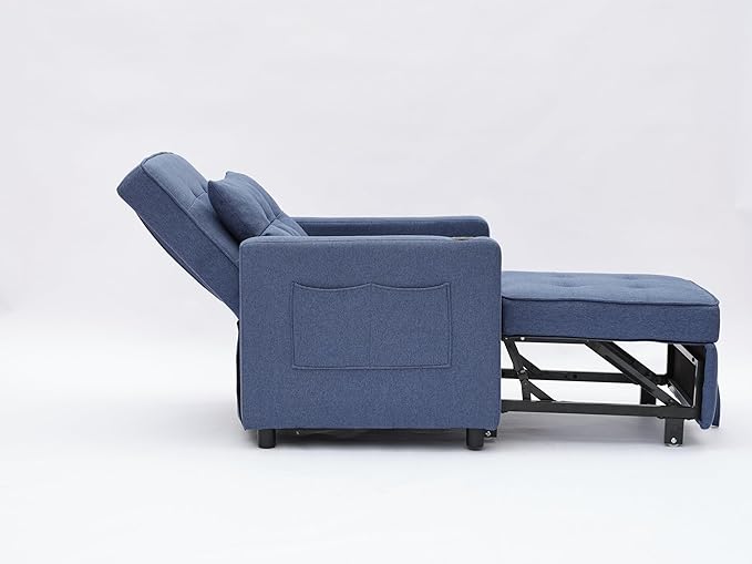 KEIKI Sleeper Chair Bed 3-in-1 Convertible Pull Out Sleeper Chair Bed Convertible Sofa Bed with USB Ports Side Pocket Single Armchair for Small Spaces Living Room Apartment Navy Blue