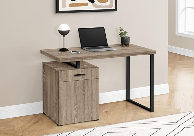 Penau Computer Desk for Home Office Modern Laptop Desk with Storage Drawers 48l Taupe Finish Black Metal Versatile Left/Right Setup