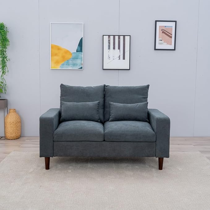 Panana Convertible Sectional Sofa CouchL-Shaped 2 or 3-Seat Sofa Sectional with Reversible Ottoman for Small Living Room Apartment (Gray Linen Fabric 2 Seater ONLY - Track arms)