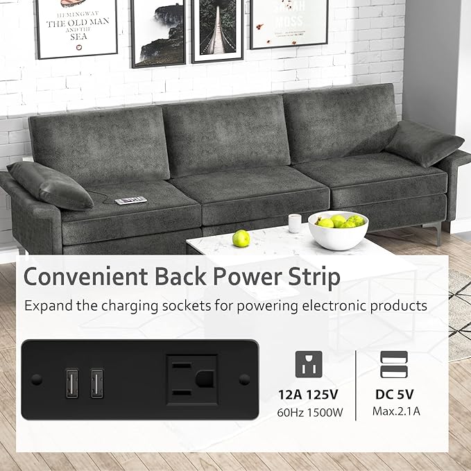 Giantex 3-Seat Sectional Sofa Couch 100.5 L Convertible Sleeper with USB Port &amp Outlet Armrest Cushion Modern Fabric Upholstered Modular Sofa for Living Room Apartment Dorm Reception Room