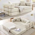 HANXIN 78 Inch Convertible Sleeper Sofa Bed Folding Floor Mattress Couch with Fixed-Shape Frame Futon Boneless Couch Lounge Loveseat with Pull Out Bed No Assembly Required (Beige)