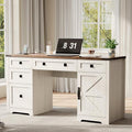 61 Farmhouse Executive Desk with Drawers Wood Home Office Desk with File Cabinet Charging Station and Storage Cabinet Computer Desk Workstation for Work and Study Antique White