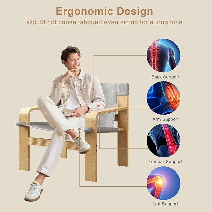 Ball &amp Cast Mid-Century Lounge Living Room ChairsAccent Chair Wide Armrest with Comfortable Linen Fabric Armchair &amp Rubber Wood FrameDetachable and Washable Seating Furniture for ReadingLig
