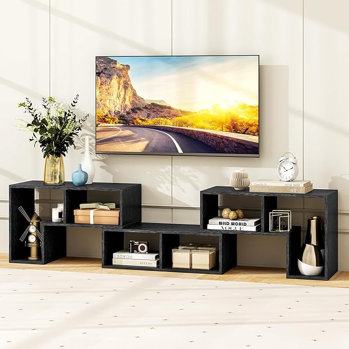 Tangkula 3 Pieces Console TV Stand Free-Combination Entertainment Center for 50 55 60 65 Inch TV Minimalist Modern TV Table Media Stand DIY Open Storage Bookcase for Living Room (Black Wood Grain)