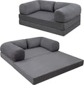 COMAX Futon Sofa Bed 4-in-1 Floor Foldable Sofa Couch Bed Queen with L-Shaped Armrests Convertible Folding Chair Bed Sleeper Mattress Fold Out Comfy Lounge for Living Room Bedroom Grey