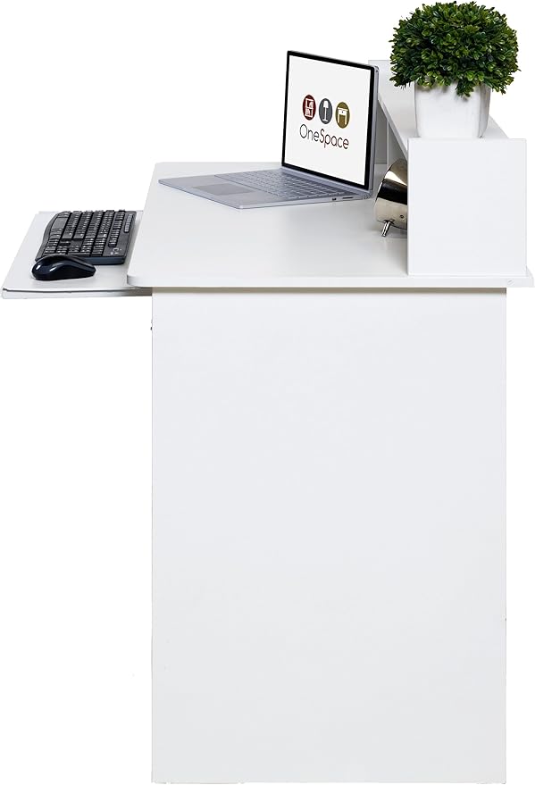 OneSpace Essential Computer Desk Hutch with Pull-Out Keyboard White