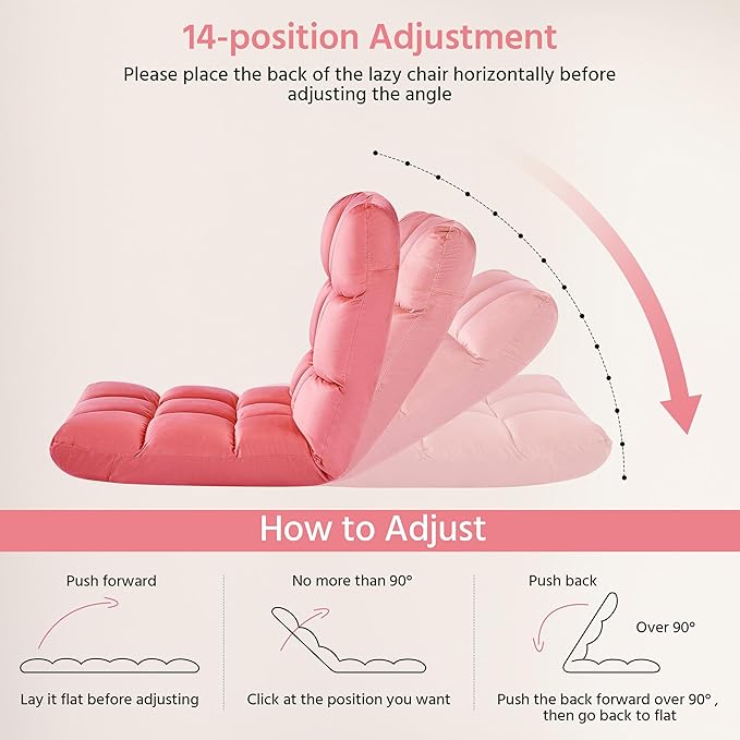 Yaheetech Floor Chair Meditation Chair with Back Support Gaming Floor Lounger with 14 Adjustable Position for Adult Pink