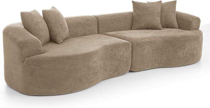Curved Boneless Sofa Couches 4-Seat Tight Backrest Couch for Living Room Bedroom Boneless Cloud Sofa with 4 Pillows Floor Sofa in A Box No Assembly Required