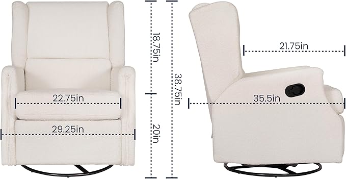 Flash Furniture Omma Swivel Glider Rocking Recliner Manual Wingback Recliner with 360 Degree Swivel for Living Room Bedroom or Nursery Upholstered Off-White Boucle