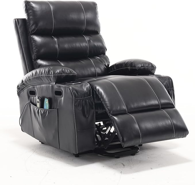 Faux Leather Electric Recliner Lift Chair with Massage and Heat for Elderly Adult Power Lift Recliners Chairs with Cupholders Side Pockets for Living Room Bedroom Lounge