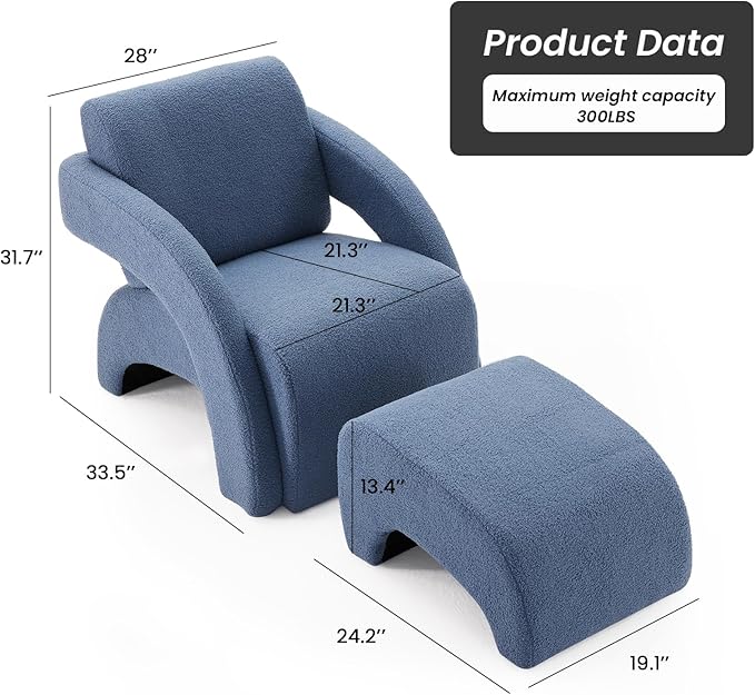 Soohow Upholstered Armchair with Ottoman – Plush Bouclé Fabric Curved Seat &amp Sled-Base Lounge Chair for Living Room Bedroom Study