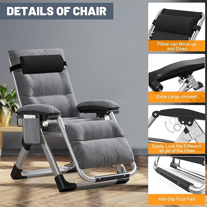 LILYPELLE Comfy Folding Chair Folding Lounge Chair for Bedroom and Living Room Reclining Patio Chairs with Removable Cushion for Indoor Outdoor