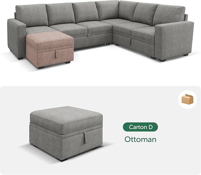 HONBAY Square Ottoman Module for Modular Sectional Sleeper Sofa Storage Ottoman Footrest and Seat Cube Grey