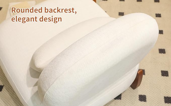 White Armless Accent Chairs Comfy Upholstered Cloud Accent Chair with Solid Wood Legs &amp Pillow for Living Room Bedroom Balcony &amp Patio Reading - Unique Design (White 1)