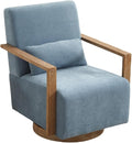 Swivel Modern Upholstered Accent Chair with Solid Wood Armrests and 360 Degree Comfy Lounge Reading Chair Side Armchair for Hotel Bedroom Living Room Office and Nursery Room (Blue)