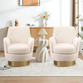 360° Swivel Barrel Chair Set of 2 28.3 Modern Velvet Round Accent Chair Comfy Upholstered Small Armchair with Gold Metal Base for Living Room Bedroom Nursery Office Sillas para Sala Beige