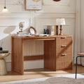 LEYAOYAO Office Desk 48 with 3 Drawers Storage File Cabinet Wood Fluted Desk for Computer Office Bedroom Home Furniture Tea Brown