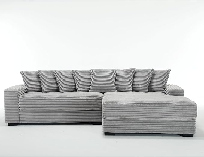 L-Shaped Cloud Sectional Couch Right Facing Modular Compressed Boneless Sectional Sofa with Chaise Lounge Plush Corduroy Boneless Corner Sofa for Living Room