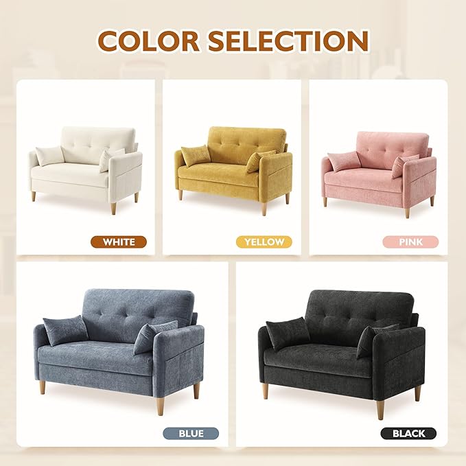 47 Small Sofa Couch Soft Chenille loveseat Mini Couch with Throw Pillow and Removable Cushion Cover for Small Spaces Bedroom Apartment Dorm Office Living Room(Beige)