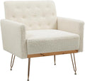 Olela Teddy Accent Chair with Arm for Living RoomModern Armchair Single Sofa Cozy Tufted Upholstered Reading Side Chairs with Gold Metal Leg for Bedroom Decorate (1 White -Teddy)