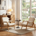 CIMOTA Mid Century Modern Accent Chair Set of 2 Linen Upholstered Living Room Chairs with Arms Comfy Reading Chair with Solid Wood Frame High Back for Bedroom Waiting Room Office Beige