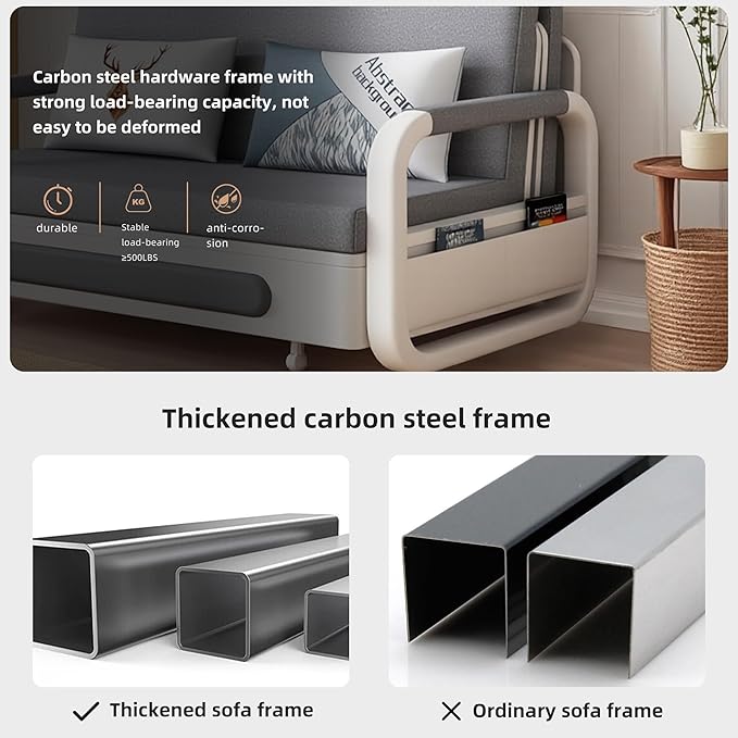 Full Size Pull-Out Sofa Daybed with Trundle Versatile Futon Couch with Sleeping FunctionMetal armrest and Storage Space for Small Rooms and Living Rooms59.84