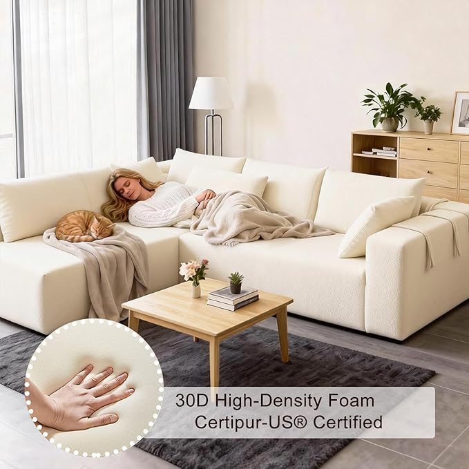 108 Modular Sectional Couch Sofa with L-Shape Chaise &amp 6 Pillows Modern Cloud Comfy Sofa with Deep Seat Upholstered Couches for Living Room Bedroom No Assembly Required (Beige)