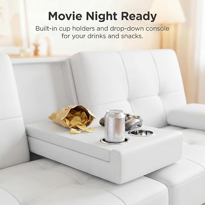 YESHOMY Modern Futon Sofa Bed Convertible Futon Couch with Adjustable Backrest Futon Loveseat Sleeper Sofa Bed with Armrest for Living Room Small SpacesPU Leather White