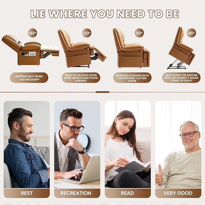 Large Dual Motor Power Lift Recliner Chair with Massage and Heat for Elderly People Infinite PositionUSB Ports and Remote ControlBreathable Leather (Yellow)