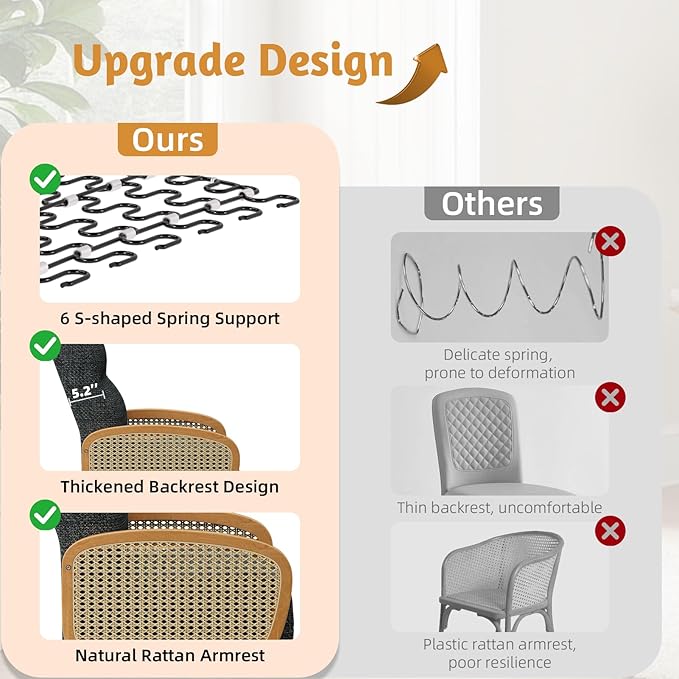 Rattan Accent Chairs Set of 2 Arm Chair with High Resilience Cushion Armchair with Sturdy Ash Wood for Living Room Dark Gray