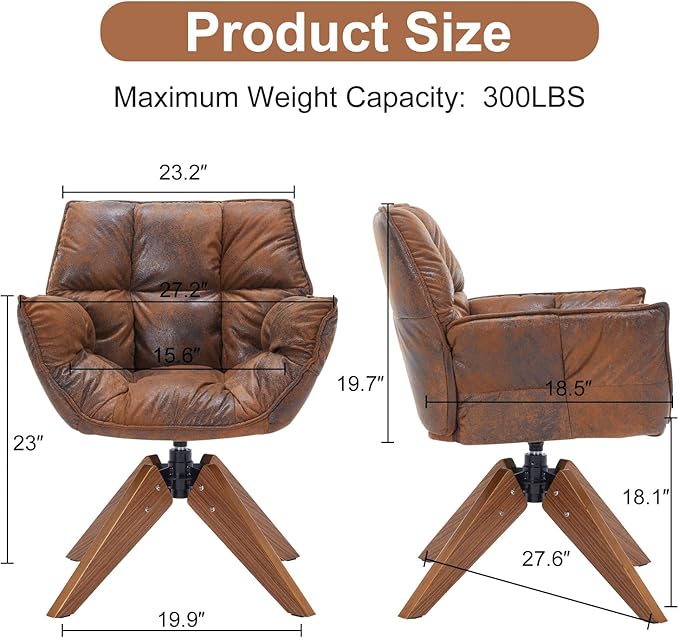 Mid Century Accent Chair Hot Stamping Cloth Desk Chair no Wheel Modern Cozy Vanity Chair Advanced &amp Wear-Resistant with Amrest Wood Legs for Living Room Reading Room Bedroom (Brown)