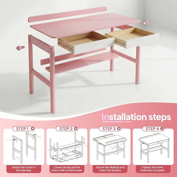Solid Wood Study Desk &amp Home Office Writing Table with Drawers 31 Vintage Mid Century Modern Computer Desk Home Office Workstation for Bedroom Small Spaces Apartment(Pink31.5 Inch Wide)