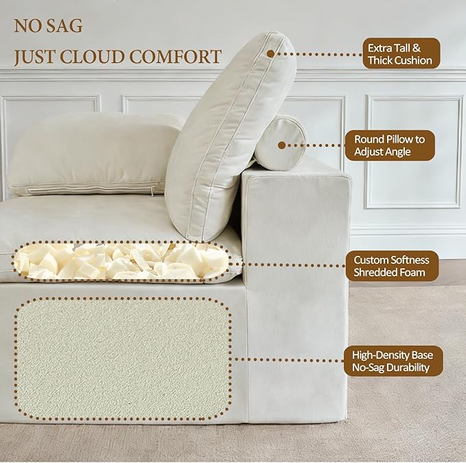 ANONER 78 Loveseat Sofa Deep Seats Cloud Sectional Couches for Living Room 2 Seater Boneless Couch Modern Modular Loveseats No Assembly Beige | Adjustable Backrest Premium Chenille 29.3 Deep