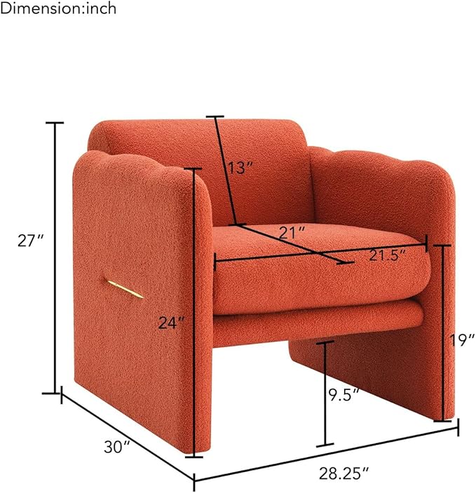 Arm Chair with Waved arms Metal Decoration on Both Side arms Accent Chair for Primary Living SpaceReading Chair Living Room Bedroom Teddy Fabric