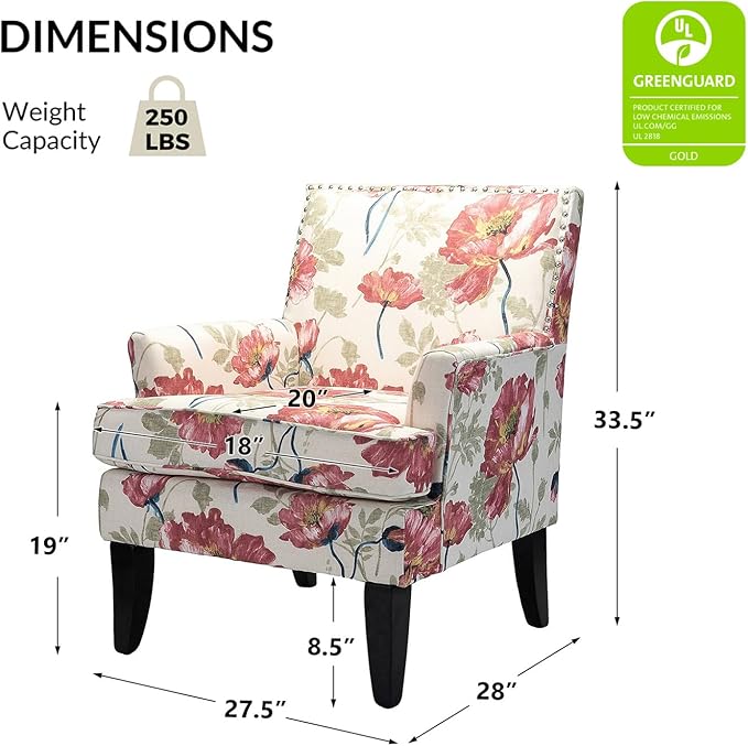 High Back Accent Arms Chair Modern Accent Chair with Wooden Legs Reading Chair with Padded Armrest and Comfortable Cushioned Seat for Living Room Bedroom